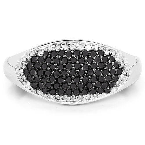 Bids.com 0.46 Carat Genuine Black Diamond and White Diamond .925 Sterling Silver Ring Rings White Smoke size 6.00,size 7.00,size 8.00,size 9.00
