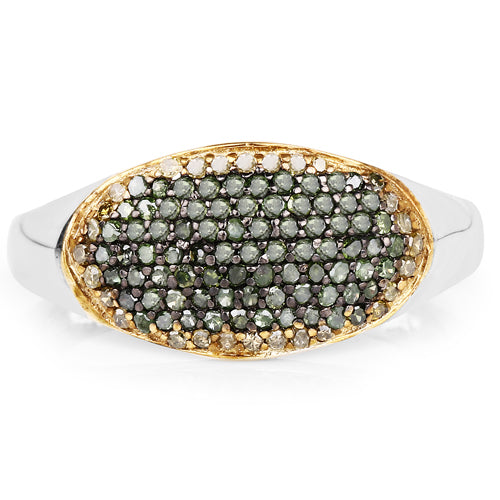 Bids.com 0.45 Carat Genuine Green Diamond and Yellow Diamond .925 Sterling Silver Ring Rings White Smoke size 6.00,size 7.00,size 8.00,size 9.00
