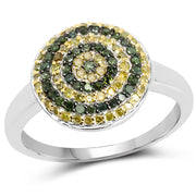 Bids.com 0.39 Carat Genuine Green Diamond and Yellow Diamond .925 Sterling Silver Ring Rings White Smoke size 7.00,size 8.00,size 6.00,size 9.00