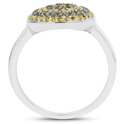 Bids.com 0.39 Carat Genuine Green Diamond and Yellow Diamond .925 Sterling Silver Ring Rings White Smoke size 7.00,size 8.00,size 6.00,size 9.00