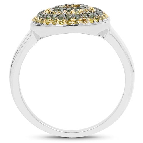 Bids.com 0.39 Carat Genuine Green Diamond and Yellow Diamond .925 Sterling Silver Ring Rings White Smoke size 7.00,size 8.00,size 6.00,size 9.00