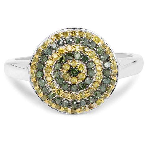 Bids.com 0.39 Carat Genuine Green Diamond and Yellow Diamond .925 Sterling Silver Ring Rings White Smoke size 7.00,size 8.00,size 6.00,size 9.00