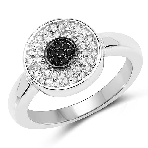 Bids.com 0.20 Carat Genuine Black Diamond and White Diamond .925 Sterling Silver Ring Rings White Smoke size 7.00,size 8.00,size 6.00,size 9.00
