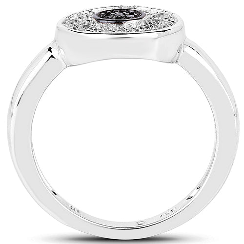 Bids.com 0.20 Carat Genuine Black Diamond and White Diamond .925 Sterling Silver Ring Rings White Smoke size 7.00,size 8.00,size 6.00,size 9.00