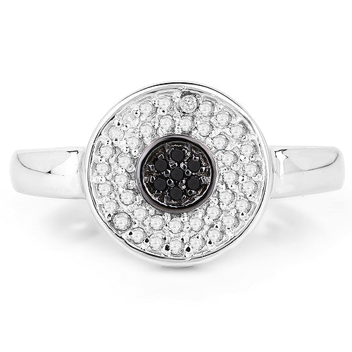 Bids.com 0.20 Carat Genuine Black Diamond and White Diamond .925 Sterling Silver Ring Rings White Smoke size 7.00,size 8.00,size 6.00,size 9.00
