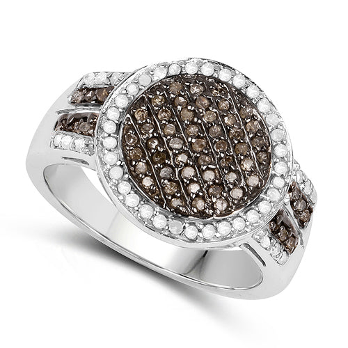 Bids.com 0.44 Carat Genuine Champagne Diamond and White Diamond .925 Sterling Silver Ring Rings White Smoke size 8.00,size 6.00,size 7.00,size 9.00,size 5.00