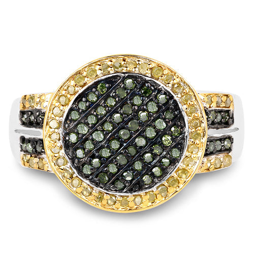 Bids.com 0.44 Carat Genuine Green Diamond and Yellow Diamond .925 Sterling Silver Ring Rings White Smoke size 8.00,size 6.00,size 7.00,size 9.00