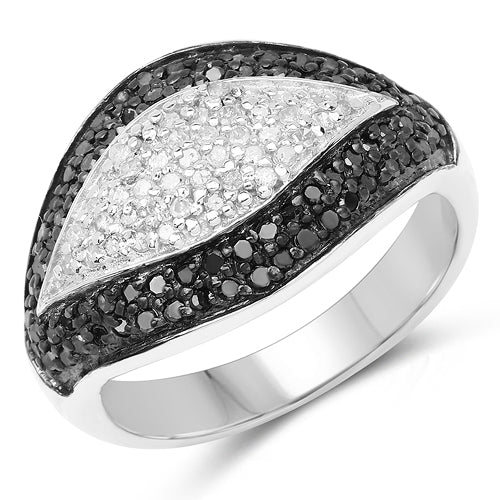 Bids.com 0.51 Carat Genuine Black Diamond & White Diamond .925 Sterling Silver Ring Rings White Smoke size 6.00,size 7.00,size 8.00,size 9.00,size 5.00,size 10.00