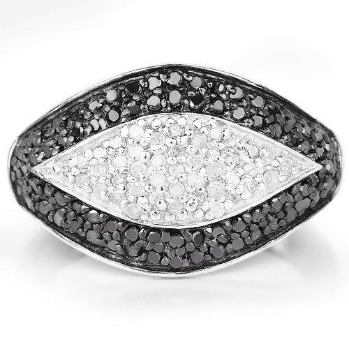 Bids.com 0.51 Carat Genuine Black Diamond & White Diamond .925 Sterling Silver Ring Rings White Smoke size 6.00,size 7.00,size 8.00,size 9.00,size 5.00,size 10.00