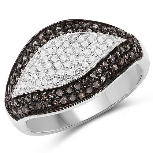 Bids.com 0.50 Carat Genuine Champagne Diamond and White Diamond .925 Sterling Silver Ring Rings White Smoke size 6.00,size 7.00,size 8.00,size 9.00,size 8.50