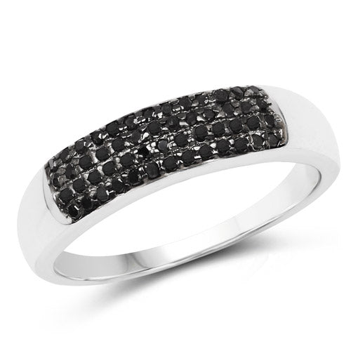 Bids.com 0.22 Carat Genuine Black Diamond .925 Sterling Silver Ring Rings White Smoke size 6.00,size 7.00,size 8.00,size 9.00