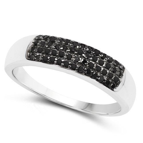 Bids.com 0.22 Carat Genuine Black Diamond .925 Sterling Silver Ring Rings White Smoke size 6.00,size 7.00,size 8.00,size 9.00