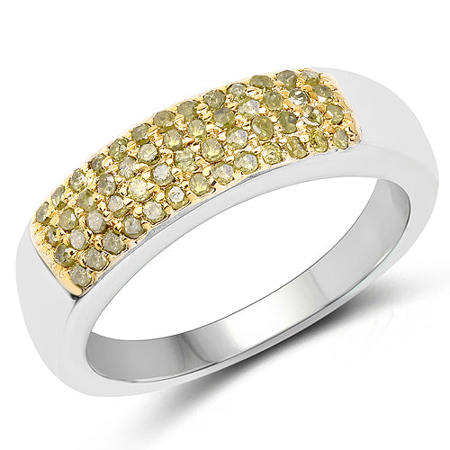 Bids.com 0.22 Carat Genuine Yellow Diamond .925 Sterling Silver Ring Rings White Smoke size 6.00,size 7.00,size 8.00,size 9.00