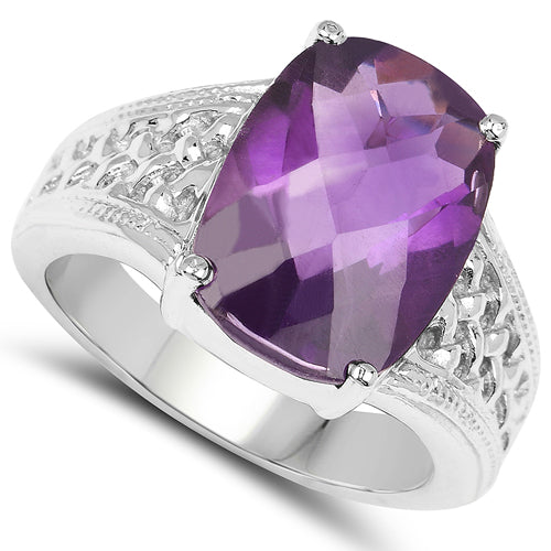 Bids.com 6.50 Carat Genuine Amethyst .925 Sterling Silver Ring Rings White Smoke size 7.00,size 6.00,size 8.00,size 9.00,size 6.50