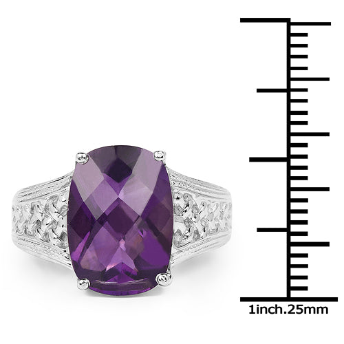 Bids.com 6.50 Carat Genuine Amethyst .925 Sterling Silver Ring Rings White Smoke size 7.00,size 6.00,size 8.00,size 9.00,size 6.50