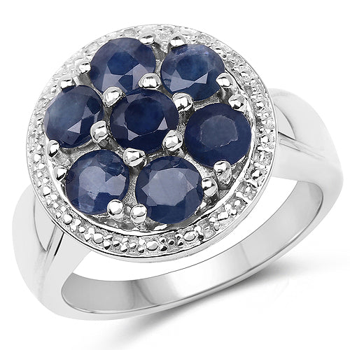 Bids.com 2.10 Carat Genuine Blue Sapphire .925 Sterling Silver Ring Rings White Smoke size 6.00,size 8.00,size 7.00,size 9.00