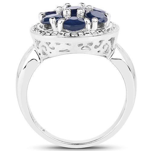 Bids.com 2.10 Carat Genuine Blue Sapphire .925 Sterling Silver Ring Rings White Smoke size 6.00,size 8.00,size 7.00,size 9.00