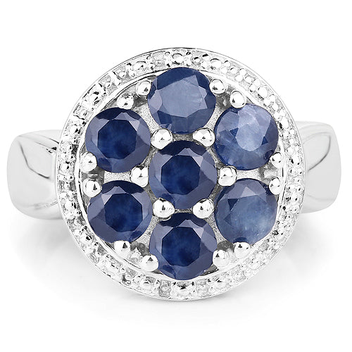 Bids.com 2.10 Carat Genuine Blue Sapphire .925 Sterling Silver Ring Rings White Smoke size 6.00,size 8.00,size 7.00,size 9.00