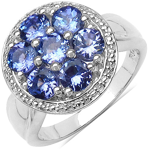 Bids.com 1.61 Carat Genuine Tanzanite .925 Sterling Silver Ring Rings White Smoke size 6.00,size 7.00,size 8.00,size 9.00