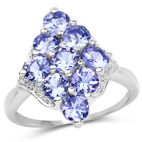 Bids.com 2.07 Carat Genuine Tanzanite .925 Sterling Silver Ring Rings White Smoke size 6.00,size 7.00,size 8.00,size 7.50,size 9.00