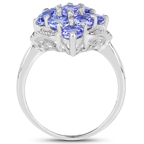Bids.com 2.07 Carat Genuine Tanzanite .925 Sterling Silver Ring Rings White Smoke size 6.00,size 7.00,size 8.00,size 7.50,size 9.00