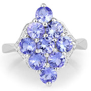 Bids.com 2.07 Carat Genuine Tanzanite .925 Sterling Silver Ring Rings White Smoke size 6.00,size 7.00,size 8.00,size 7.50,size 9.00