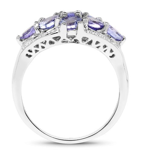 Bids.com 2.07 Carat Genuine Tanzanite .925 Sterling Silver Ring Rings White Smoke size 6.00,size 7.00,size 8.00,size 9.00