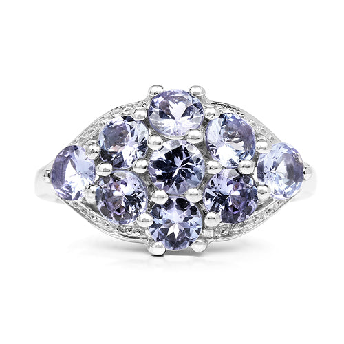 Bids.com 2.07 Carat Genuine Tanzanite .925 Sterling Silver Ring Rings White Smoke size 6.00,size 7.00,size 8.00,size 9.00