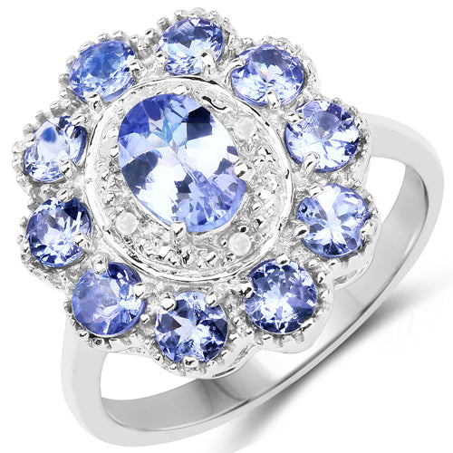 Bids.com 1.77 Carat Genuine Tanzanite and White Topaz .925 Sterling Silver Ring Rings White Smoke size 5.00,size 6.00,size 7.00,size 8.00,size 9.00