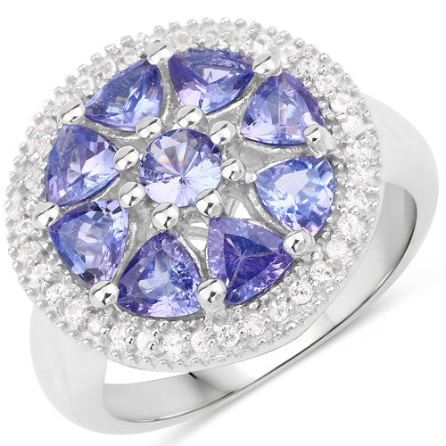 Bids.com 2.26 Carat Genuine Tanzanite and White Topaz .925 Sterling Silver Ring Rings White Smoke size 6.00,size 7.00,size 8.00,size 9.00,size 5.00