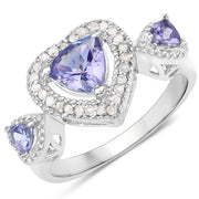 Bids.com 1.09 Carat Genuine Tanzanite and White Diamond .925 Sterling Silver Ring Rings White Smoke size 5.00,size 6.00,size 5.50,size 7.00,size 8.00,size 9.00