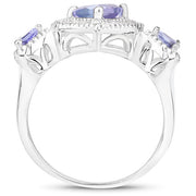 Bids.com 1.09 Carat Genuine Tanzanite and White Diamond .925 Sterling Silver Ring Rings White Smoke size 5.00,size 6.00,size 5.50,size 7.00,size 8.00,size 9.00
