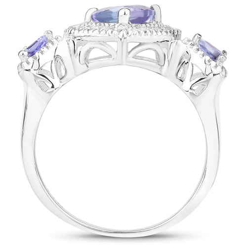 Bids.com 1.09 Carat Genuine Tanzanite and White Diamond .925 Sterling Silver Ring Rings White Smoke size 5.00,size 6.00,size 5.50,size 7.00,size 8.00,size 9.00