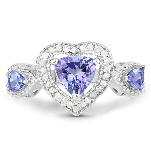 Bids.com 1.09 Carat Genuine Tanzanite and White Diamond .925 Sterling Silver Ring Rings White Smoke size 5.00,size 6.00,size 5.50,size 7.00,size 8.00,size 9.00