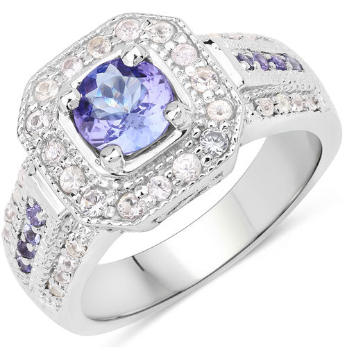 Bids.com 1.46 Carat Genuine Tanzanite and White Diamond .925 Sterling Silver Ring Rings White Smoke size 5.00,size 6.00,size 7.00,size 8.00,size 9.00