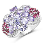 Bids.com 2.91 Carat Genuine Tanzanite and Rhodolite .925 Sterling Silver Ring Rings White Smoke size 6.00,size 7.00,size 8.00,size 9.00