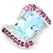Bids.com 8.40 Carat Genuine Blue Topaz and Rhodolite .925 Sterling Silver Ring Rings White Smoke size 5.00,size 6.00,size 7.00,size 8.00,size 9.00