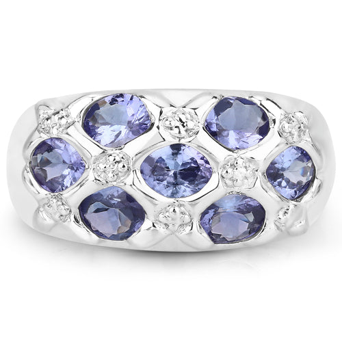 Bids.com 2.31 Carat Genuine Tanzanite .925 Sterling Silver Ring Rings White Smoke size 6.50,size 8.00,size 9.00,size 5.00,size 6.00,size 7.00