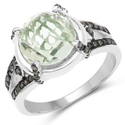 Bids.com 4.06 Carat Genuine Green Amethyst, Green Diamond & White Diamond .925 Sterling Silver Ring Rings White Smoke size 8.00,size 6.00,size 7.00,size 9.00,size 5.00,size 10.00