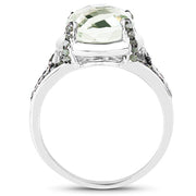 Bids.com 4.06 Carat Genuine Green Amethyst, Green Diamond & White Diamond .925 Sterling Silver Ring Rings White Smoke size 8.00,size 6.00,size 7.00,size 9.00,size 5.00,size 10.00