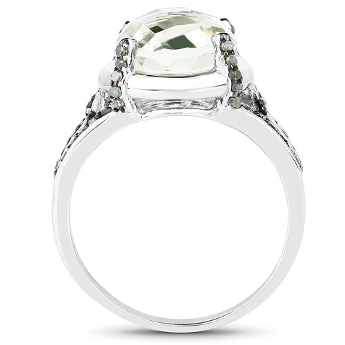 Bids.com 4.06 Carat Genuine Green Amethyst, Green Diamond & White Diamond .925 Sterling Silver Ring Rings White Smoke size 8.00,size 6.00,size 7.00,size 9.00,size 5.00,size 10.00