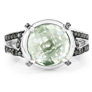 Bids.com 4.06 Carat Genuine Green Amethyst, Green Diamond & White Diamond .925 Sterling Silver Ring Rings White Smoke size 8.00,size 6.00,size 7.00,size 9.00,size 5.00,size 10.00