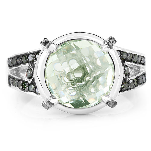 Bids.com 4.06 Carat Genuine Green Amethyst, Green Diamond & White Diamond .925 Sterling Silver Ring Rings White Smoke size 8.00,size 6.00,size 7.00,size 9.00,size 5.00,size 10.00