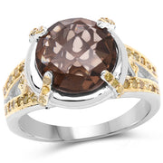 Bids.com 3.28 Carat Genuine Smoky Quartz and Yellow Diamond .925 Sterling Silver Ring Rings White Smoke size 6.00,size 7.00,size 8.00,size 9.00