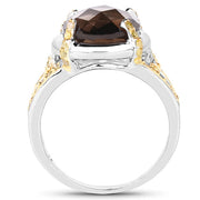 Bids.com 3.28 Carat Genuine Smoky Quartz and Yellow Diamond .925 Sterling Silver Ring Rings White Smoke size 6.00,size 7.00,size 8.00,size 9.00