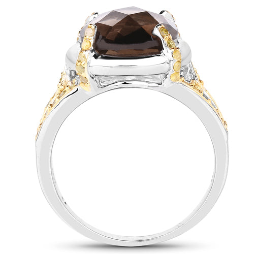 Bids.com 3.28 Carat Genuine Smoky Quartz and Yellow Diamond .925 Sterling Silver Ring Rings White Smoke size 6.00,size 7.00,size 8.00,size 9.00