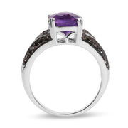 Bids.com 2.87 Carat Genuine Amethyst and Black Diamond .925 Sterling Silver Ring Rings White Smoke size 6.00,size 7.00,size 8.00,size 9.00,size 5.00