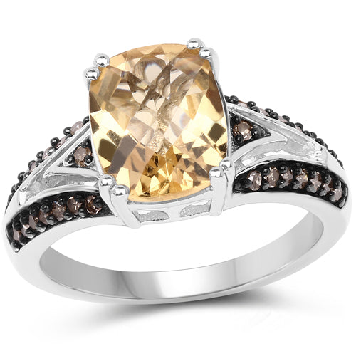 Bids.com 2.79 Carat Genuine Citrine, Champagne Diamond & White Diamond .925 Sterling Silver Ring Rings White Smoke size 6.00,size 7.00,size 8.00,size 9.00,size 5.00,size 10.00