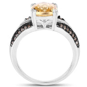 Bids.com 2.79 Carat Genuine Citrine, Champagne Diamond & White Diamond .925 Sterling Silver Ring Rings White Smoke size 6.00,size 7.00,size 8.00,size 9.00,size 5.00,size 10.00
