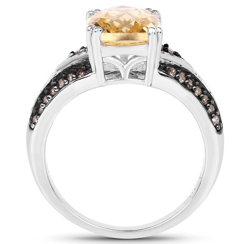 Bids.com 2.79 Carat Genuine Citrine, Champagne Diamond & White Diamond .925 Sterling Silver Ring Rings White Smoke size 6.00,size 7.00,size 8.00,size 9.00,size 5.00,size 10.00